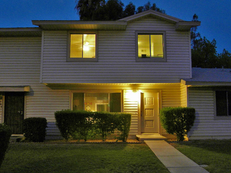 front view of Tempe town home for sale at dusk