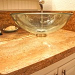 home renovations in bathroom with replacement granite and glass bowl sink