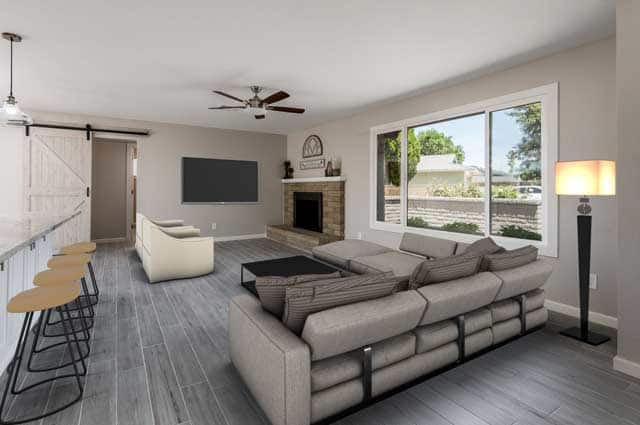 Staged living room in quality tempe home renovation